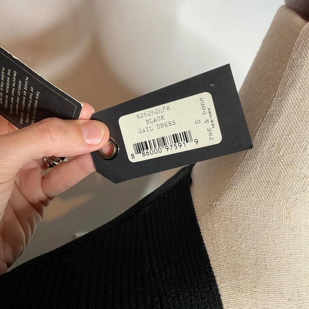 NWT Rag & Bone Black Ribbed Cutout Back Long Sleeve Stretch Bodycon Gail Mini S